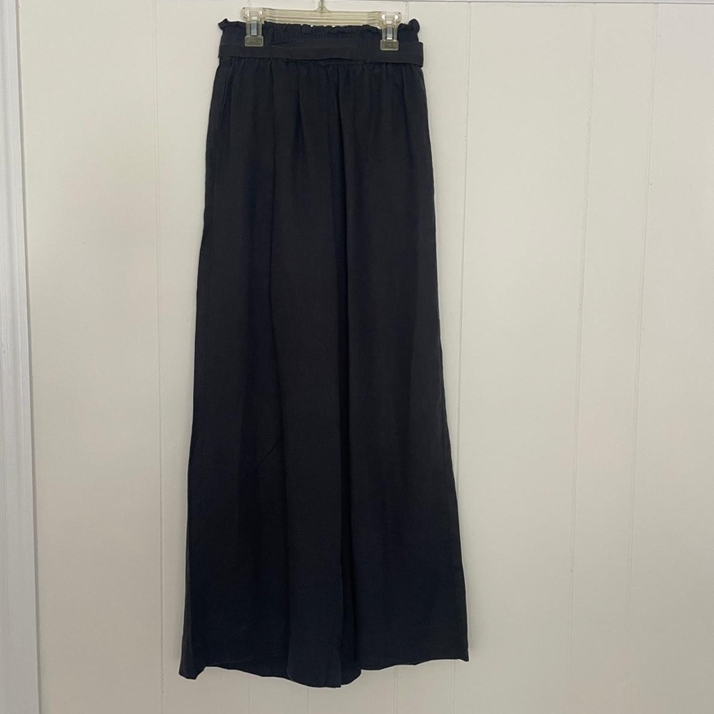 Wide-Leg French Linen High-Waist Elastic Black Pants - Size S - Picture 4 of 9